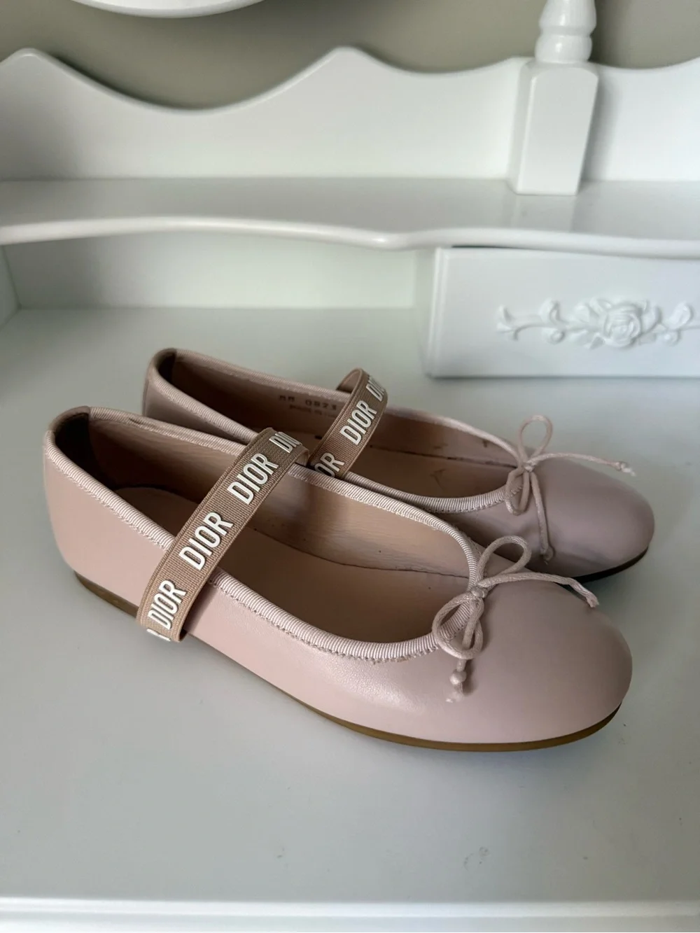 Dior Blush Pink Logo Strap Ballet Flats